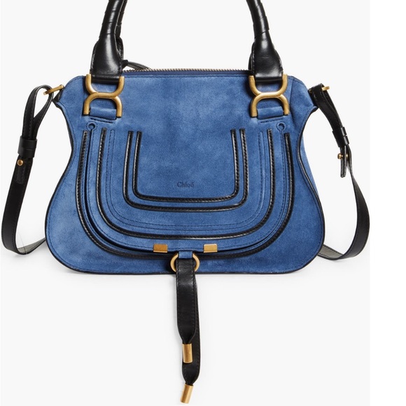 Brand new “CHLOE” Small Marcie Blue Suede Black Trim - Picture 11 of 15